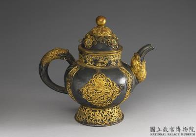 图片[2]-Silver pot with turquoise inlay and gold openwork dragon decoration, Qing dynasty, 18th century-China Archive